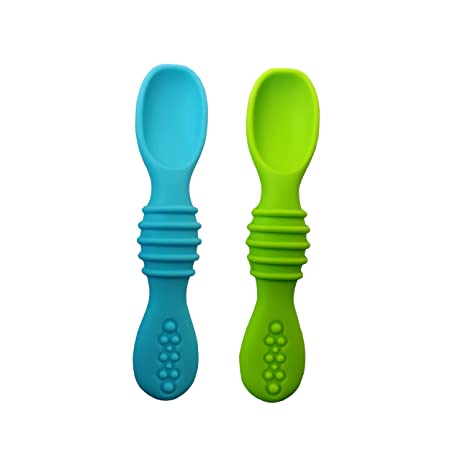 Chic Buddy Soft tip Silicone First Stage Training Spoons( Blue)Pack of 2 (Blue)(Green)