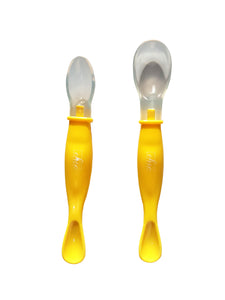 2Pcs Food Grade Silicone Tips Baby Feeding Training Spoon and